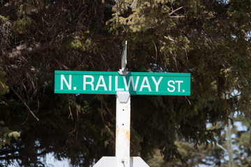 Green North Railway Street Sign