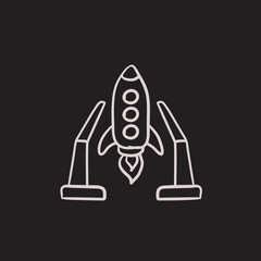 Space shuttle on take-off area sketch icon.