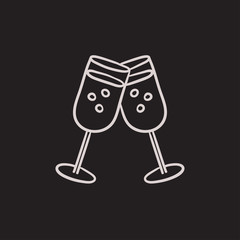 Two glasses with champaign sketch icon.