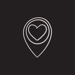 Map pointer with heart sketch icon.