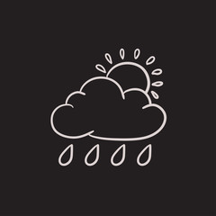 Cloud with rain and sun sketch icon.