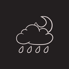 Cloud with rain and moon sketch icon.