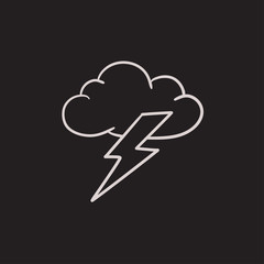 Cloud and lightning bolt sketch icon.