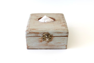 Wooden tissue box isolated,Vintage style