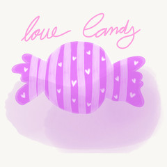 Love pink candy watercolor illustration