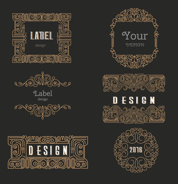 Vector logo design template,  floral frame, line art style, embl
