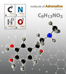 Illustration of Adrenaline Molecule isolated grey background