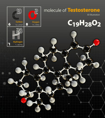 Illustration of Testosterone Molecule isolated black background