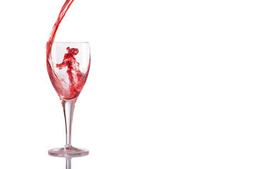 Red wine splash glass isolated on white background