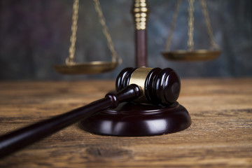 Law wooden gavel barrister, justice concept, legal system