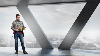 Fototapeta premium Adult engineer man . Mixed media