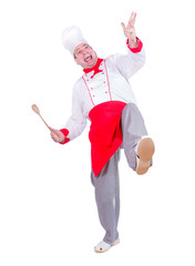 Naklejka premium cheerful chef dancing isolated on white background