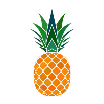 Pineapple with leaf icon. Tropical fruit isolated on white background. Symbol of food, sweet, exotic and summer, vitamin, healthy. Nature logo. Flat concept. Design element Vector illustration