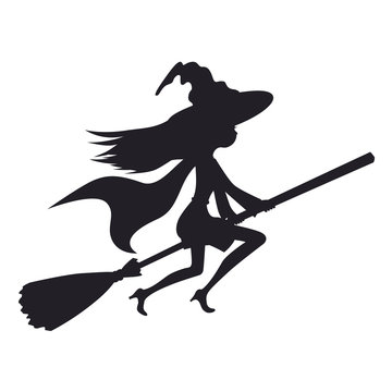 Cute witch flying on a broom vector illustration isolated white background