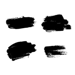 Grunge background brushes stroke set isolated black on white. Abstract sketch to create border. Paint design template. Smear texture for banner. Dirty effect. Print copy space. Vector illustration