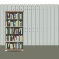 Bookcase With Wooden Background Vintage Style Vector Illustration