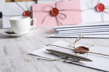 Letter with seal on table