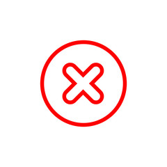 Obraz premium Cross sign element. Red X icon isolated on white background. Simple mark graphic design. Round button for vote, decision, web. Symbol of error, check, wrong or stop, failed. Vector illustration