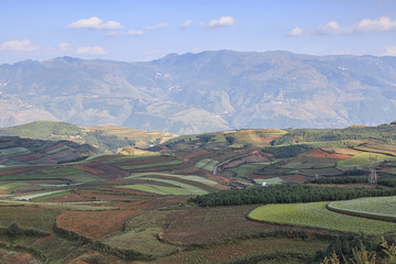 Fototapeta na wymiar DongChuan red land panorama, one of the landmarks in Yunnan Province, China