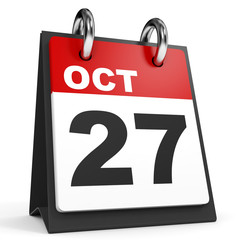 October 27. Calendar on white background.