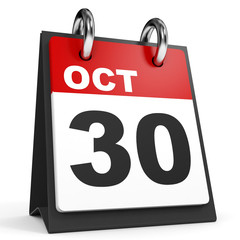 Fototapeta premium October 30. Calendar on white background.