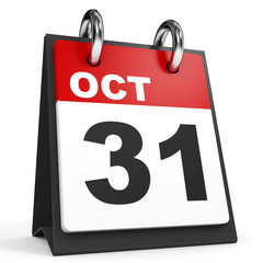 October 31. Calendar on white background.