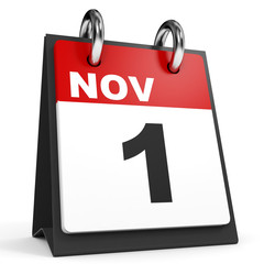 November 1. Calendar on white background.