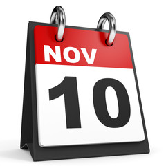 November 10. Calendar on white background.