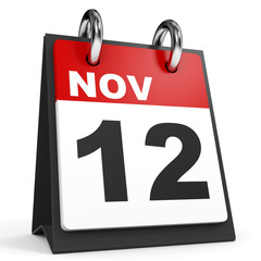 Fototapeta premium November 12. Calendar on white background.