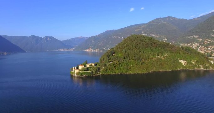 Aerial 4k - Villa del Balbianello (1787) - Lavedo - Lenno - Lago di Como (IT) - Vista Aerea panoramica 