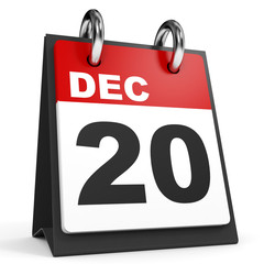 December 20. Calendar on white background.