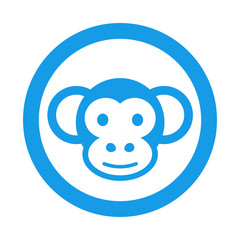 Icono plano cabeza mono en circulo color azul
