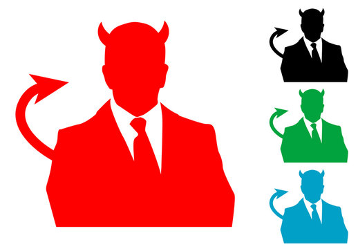 Icono plano demonio con traje en varios colores