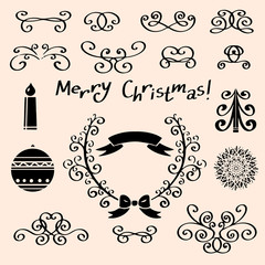 Holiday vintage Christmas design elements