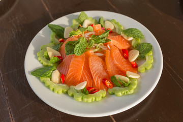 Thai spicy salmon with vegetable and herb