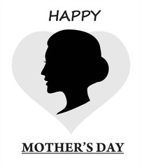 happy mother's day. silhouette of woman head on the grey heart shape.