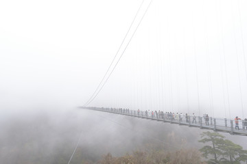 Kokonoe "Yume" Grand Suspension Bridge in foggy day,Japan