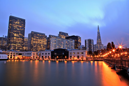Illuminated San Francisco Downtown at Dusk