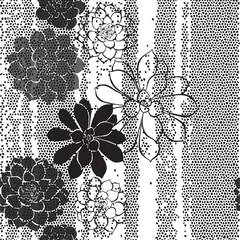 Foto op Canvas Black and white seamless pattern with succulents on the texture background. © maritime_m