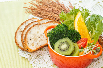 Healthy breakfast with fruits and vegetables salad