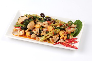 Chinese Vegetable festival  food as fried basil with mixed vegetables served.