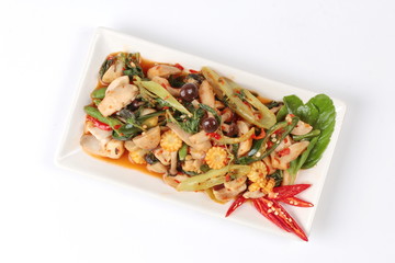 Chinese Vegetable festival  food as fried basil with mixed vegetables served.