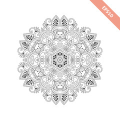 Black line floral  round ornament. Mandala isolated on white background. Background, cover. Design for adult coloring book page.