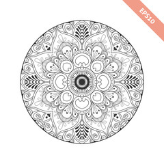 Black line floral  round ornament. Mandala isolated on white background. Background, cover. Design for adult coloring book page.