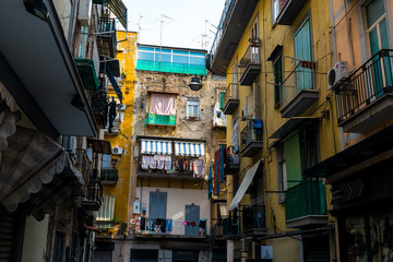 Street view of old town in Naples city, italy Europe