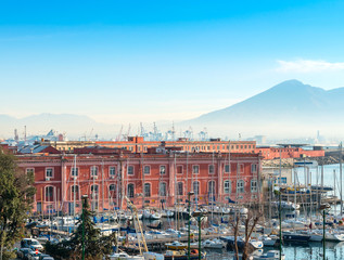 Street view of Naples harbor with boats, italy Europe