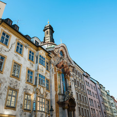 Traditional street view of old buildings in Munich, Bavaria, Ger