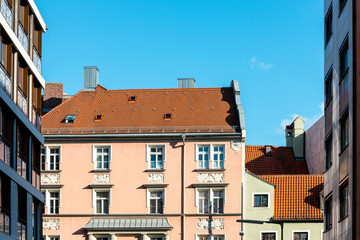 Fototapeta premium Traditional street view of old buildings in Munich, Bavaria, Ger