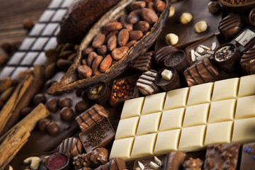 Praline Chocolate on wooden backgroud