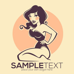 sexy pinup girl on beige background, logo template design